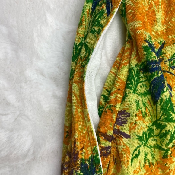 Wayward Fancies Eshakti Dress Large 14 Green Orange Palm Tree Lined Tiered - Picture 3 of 7